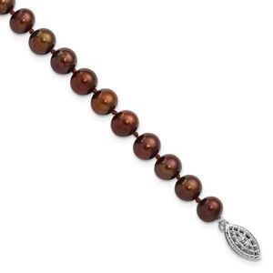 Kazi Luxury Sterling Silver Rh-plated 6-7mm Brown FW Cultured Pearl Bracelet